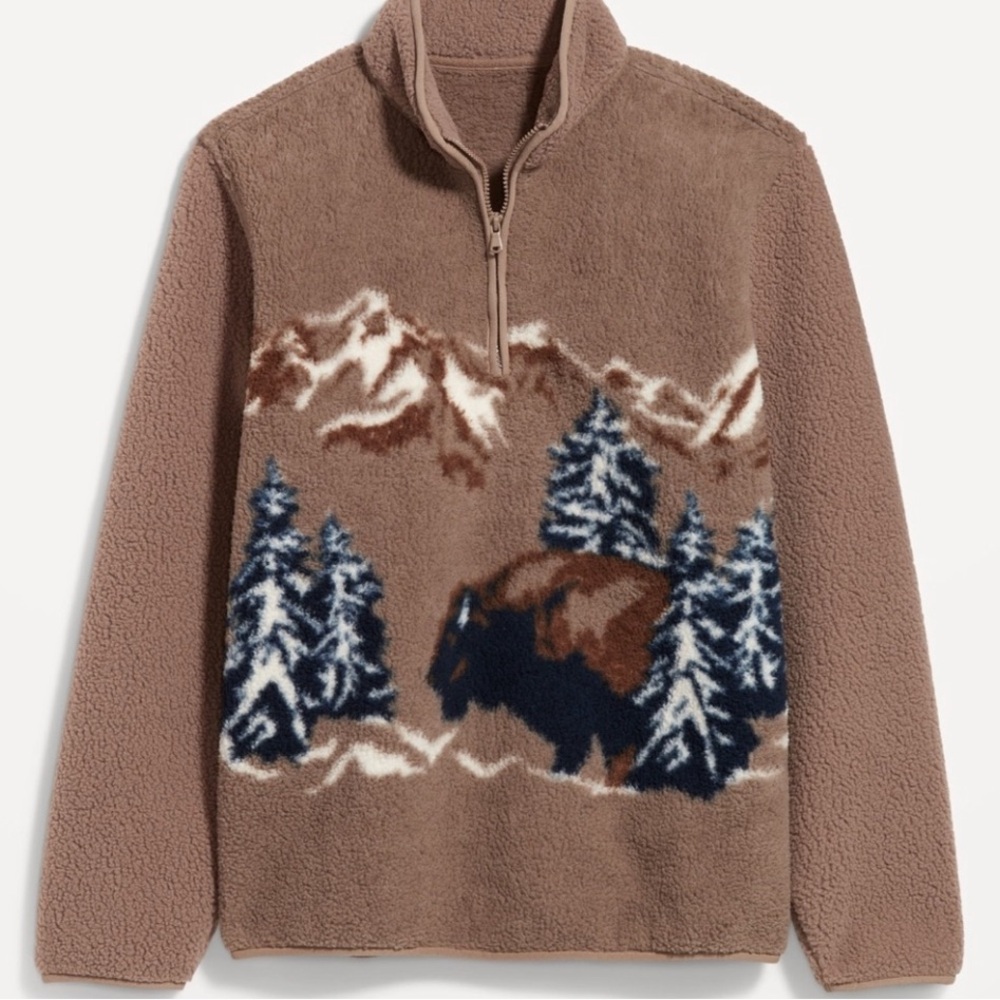 Old Navy, Fleece Quarter Zip, Size XL, Brown Bison Buffalo, Viral.